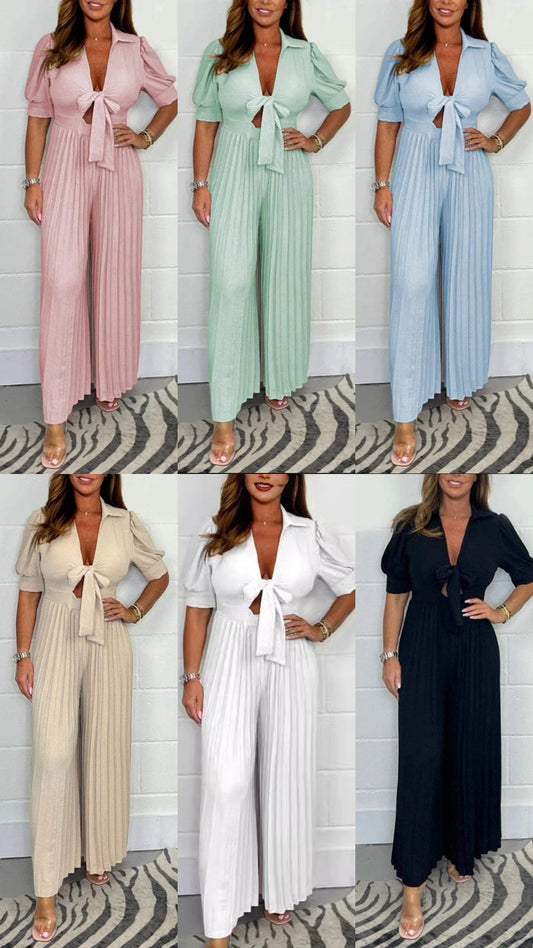 💛Comfort & Style: Women's Solid - Color Pleated Jumpsuit💛