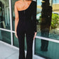 One Shoulder Rhinestone Jumpsuit