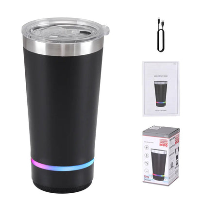🎧 16oz Stainless Steel Insulated Tumbler with Built-in Bluetooth Speaker & LED Lights