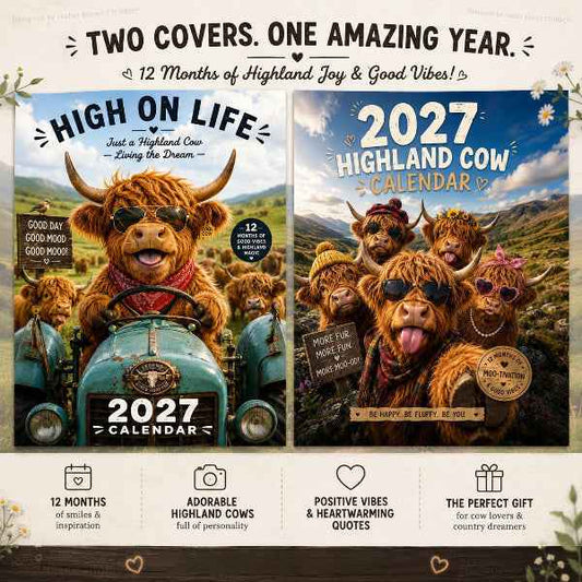 2027 Funny Highland Cow Wall Calendar | A4 Hanging Calendar | Designed by Isabel Kline