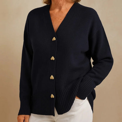 🌸Women’s V-Neck Knit Cardigan with Heart-Shaped Buttons for Cosy Winter Layering