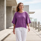 ⏳LAST DAY SALE ONLY ￡9.99!!🔥🌸Women's Solid Color Splicing Loose Five Points Flare Sleeve T-Shirt