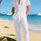 Men's Linen Set — Button-Up Hoodie & Wide-Leg Pants