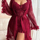 Plus size Lace Cami Nightgown & Floral Lace Trim Wide Sleeve Sheer Robe