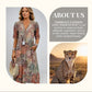 Printed Linen-Cotton Midi Dress – V-Neck & Relaxed Elegance
