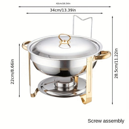 Set, Stainless Steel Chafing Dish Buffet Set, 4.5L Round Catering Chafer Warmer Set With Tray, Pan-TBIM