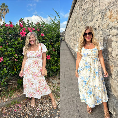 Women's Elegant Printed Square Neck Dress