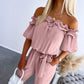 Women's Ruffle Off-the-shoulder Tie-Drape Jumpsuit with Pockets