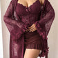 Plus size Lace Cami Nightgown & Floral Lace Trim Wide Sleeve Sheer Robe
