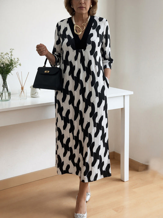 Casual Chic Mid-Sleeve V-Neck Maxi Dress