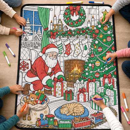 DIY Christmas Drawing Blanket with 24 Colors Markers, Doodle Your Own Xmas Blanket, Customizable Washable Paint Play Blanket for Adults, Kids