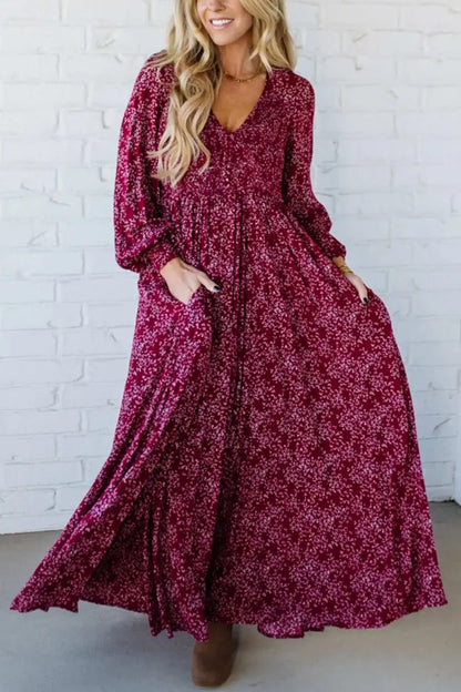 🎅Christmas Special Deal 50%OFF-💃Women’s Floral Rayon Smocked-Waist Lined Maxi Dress