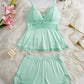 💕Lace Trimmed V-Neck Camisole & Shorts Sleepwear Set