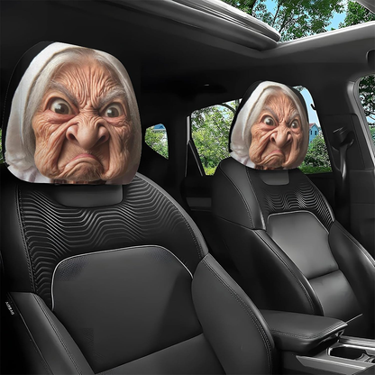 Funny Cartoon Car Headrest Covers – 2PCS Universal Fit
