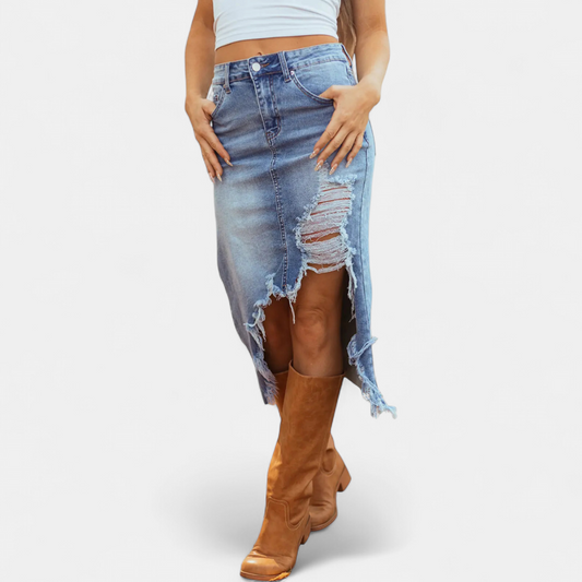 Relaxed High-Waist Denim Maxi Skirt