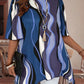 Plus Size Boho Abstract Print Half-Sleeve Tunic Top