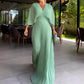 💃 Half Ruffled Sleeves Solid Color V-Neck Maxi Dresses