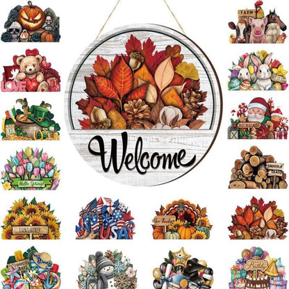16Pcs Interchangeable Welcome Sign,Classic Color,Welcome | Front Door Wreath Decor
