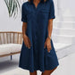 🎁Limited time 50% OFF⏳Blue Plain Collared Lace Trim Denim MIni Dress