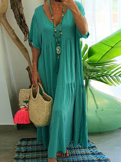 🌺Hot Sale 50% OFF⏳Women's V Neck Short Sleeve Maxi Dress with a Relaxed Flowy Fit for Summer