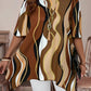 Plus Size Boho Abstract Print Half-Sleeve Tunic Top