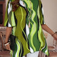 Plus Size Boho Abstract Print Half-Sleeve Tunic Top