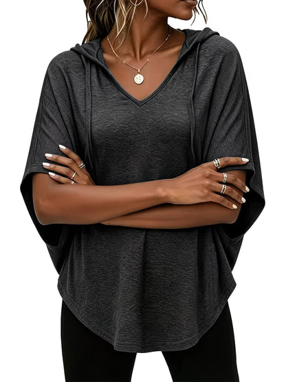 Women's Plus Size  Cotton Solid Hooded T-Shirt