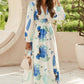 💃Hot Sale 49% OFF🎁LUNE Random Print Deep V-Neck Lantern Sleeve Gathered Waist Dress