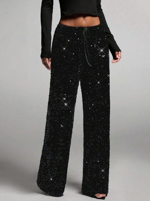 📢📢50 % OFF !!🎅Women's Sequin Sparkle Wide Leg Pants with Elastic Waistband