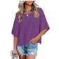 ⏳LAST DAY SALE ONLY ￡9.99!!🔥🌸Women's Solid Color Splicing Loose Five Points Flare Sleeve T-Shirt