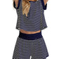 🔥Summer Hot Sale 50% Off🔥Crew Neck Striped Top & Elastic Waistband Shorts Set