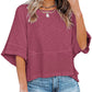 ⏳LAST DAY SALE ONLY ￡9.99!!🔥🌸Women's Solid Color Splicing Loose Five Points Flare Sleeve T-Shirt
