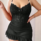 Plus size Lace Cami Nightgown & Floral Lace Trim Wide Sleeve Sheer Robe