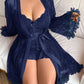 Plus size Lace Cami Nightgown & Floral Lace Trim Wide Sleeve Sheer Robe