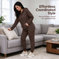 Women's Solid Basic 2-Piece Outfit, Drawstring Hooded Long Sleeve Top & Slim Fit Casual Pants 🧶