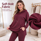 Women's Solid Basic 2-Piece Outfit, Drawstring Hooded Long Sleeve Top & Slim Fit Casual Pants 🧶