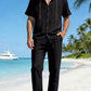 Men's Linen Set — Button-Up Hoodie & Wide-Leg Pants