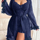 Plus size Lace Cami Nightgown & Floral Lace Trim Wide Sleeve Sheer Robe