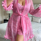 Plus size Lace Cami Nightgown & Floral Lace Trim Wide Sleeve Sheer Robe