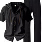 Men's Linen Set — Button-Up Hoodie & Wide-Leg Pants