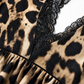 Lace V-Neck Ruched Leopard Midi Dress