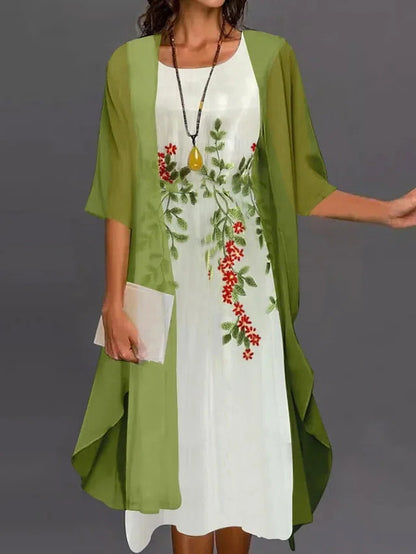 Women's two-piece round neckline printed dress