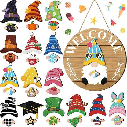 🎁50% OFF🍁Christmas Best Decorations🎄Interchangeable Wooden Gnome Welcome Sign🎅