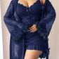 Plus size Lace Cami Nightgown & Floral Lace Trim Wide Sleeve Sheer Robe