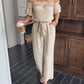 Women's Ruffle Off-the-shoulder Tie-Drape Jumpsuit with Pockets