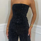 Sexy sparkling diamond tube top + trousers two-piece set