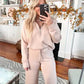 💝Black Friday Sale 50% OFF!!⚡🔥🎀Women's Oversized Half Zip Wide Leg 2 Piece Outfits Lounge Set