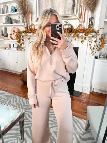 💝Black Friday Sale 50% OFF!!⚡🔥🎀Women's Oversized Half Zip Wide Leg 2 Piece Outfits Lounge Set