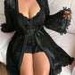 Plus size Lace Cami Nightgown & Floral Lace Trim Wide Sleeve Sheer Robe