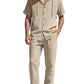 Men's Linen Set — Button-Up Hoodie & Wide-Leg Pants